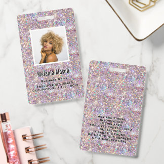 Custom Photo & Name Rose Gold Glitter Pink Staff  Badge