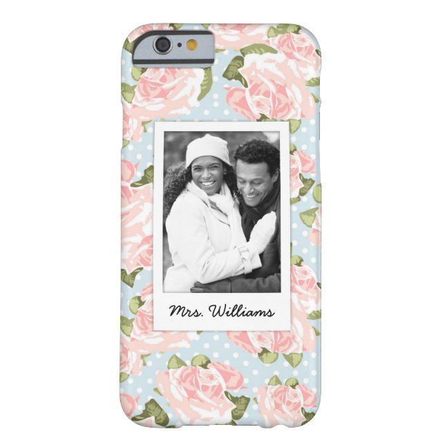 Custom Photo & Name rose pattern with blue dots Case-Mate iPhone Case (Back)