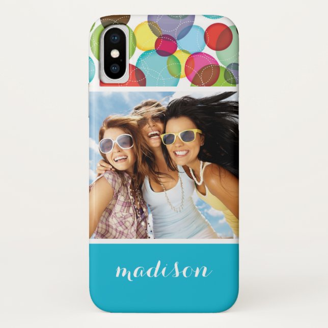 Custom Photo & Name Round bubbles kids pattern 2 Case-Mate iPhone Case (Back)