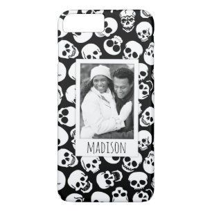 Custom Photo & Name Skulls in Black Pattern iPhone 8 Plus/7 Plus Case