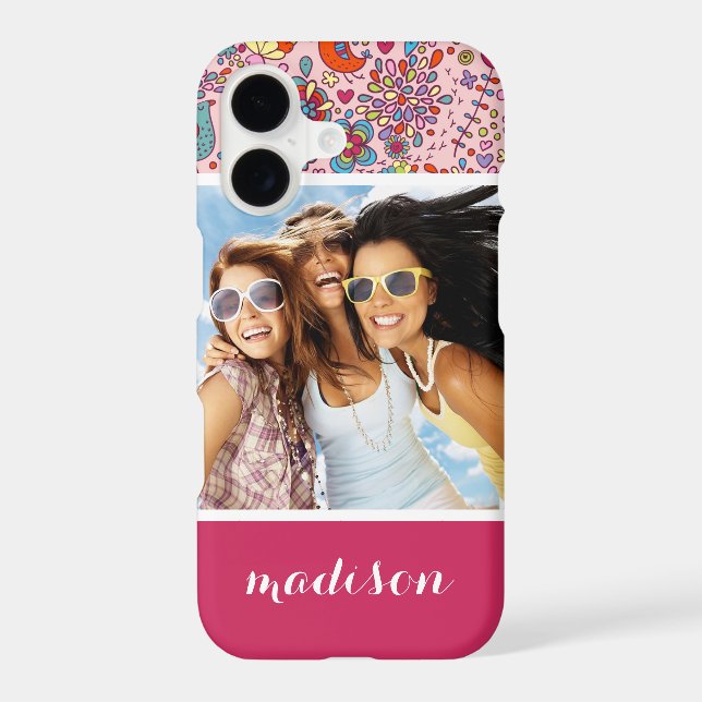 Custom Photo & Name Spring pattern with flowers (Back)