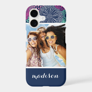 Custom Photo & Name Stylish Floral Pattern