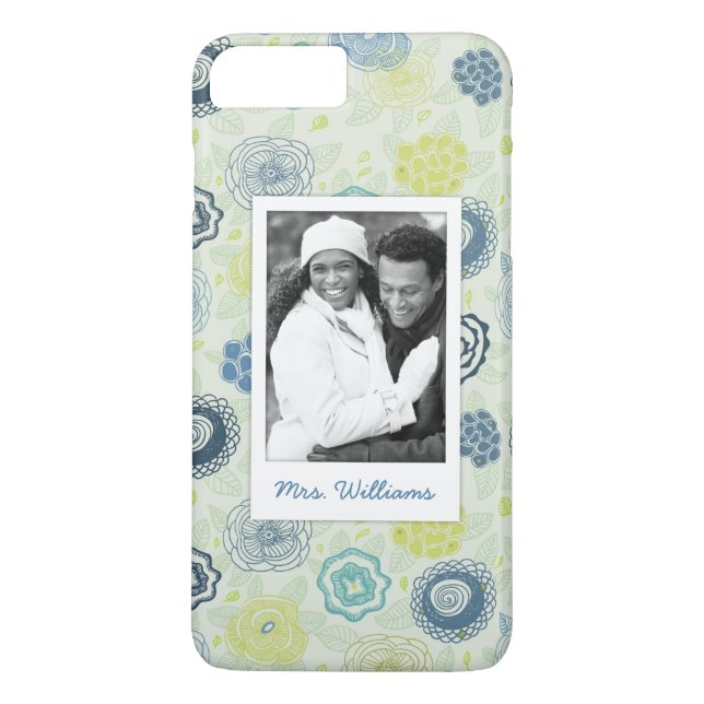 Custom Photo & Name Stylish Floral Pattern Case-Mate iPhone Case (Back)