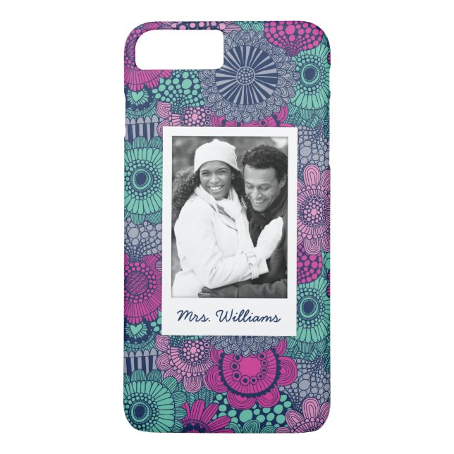 Custom Photo & Name Stylish Floral Pattern Case-Mate iPhone Case (Back)