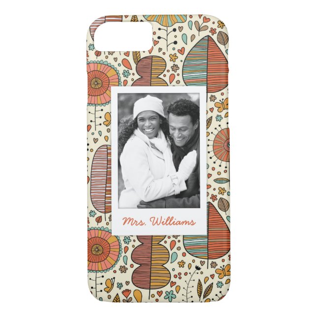 Custom Photo & Name Summer Leaves Pattern Case-Mate iPhone Case (Back)