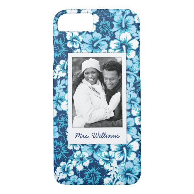 Custom Photo & Name Surf Floral Hibiscus Pattern Case-Mate iPhone Case (Back)