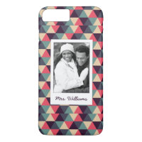 Custom Photo & Name Teal And Pink Triangle Pattern