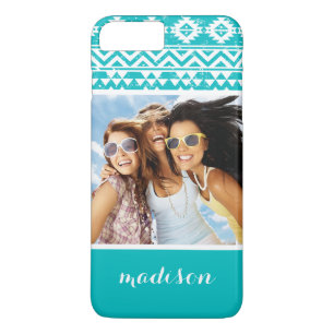 Custom Photo & Name Teal Aztec Tribal Pattern iPhone 8 Plus/7 Plus Case