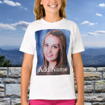 Custom Photo Name Text Personalized T-Shirt<br><div class="desc">Upload your photo, add a name or text, and easily create your personalized photo t-shirt. Click CUSTOMIZE to change the text colour. You can TRANSFER this DESIGN on other Zazzle products and adjust it to fit most of the Zazzle items. You can also click CUSTOMIZE FURTHER to add, delete or...</div>