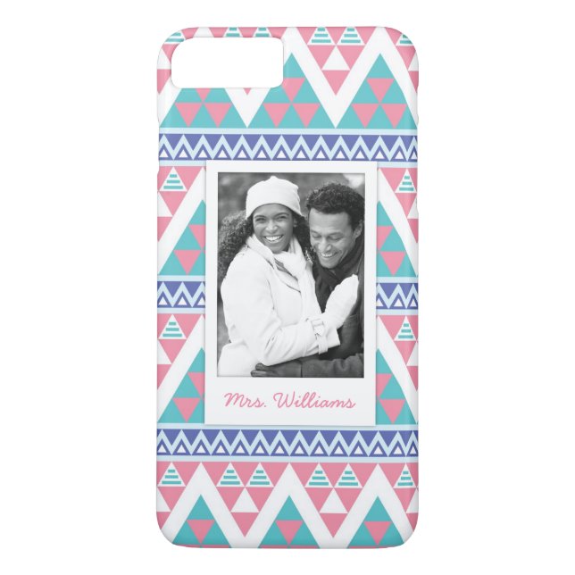 Custom Photo & Name Tribal aztec colourful pattern Case-Mate iPhone Case (Back)