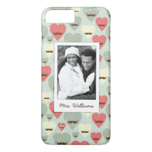 Custom Photo & Name Valentine heart and moustache Case-Mate iPhone Case