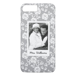 Custom Photo & Name White flowers on stripes Case-Mate iPhone Case