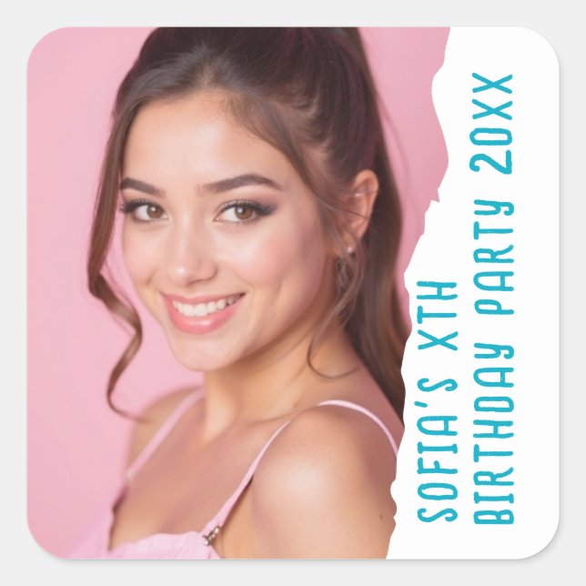 Custom Photo Name Year Birthday Party Any Age Square Sticker (Front)