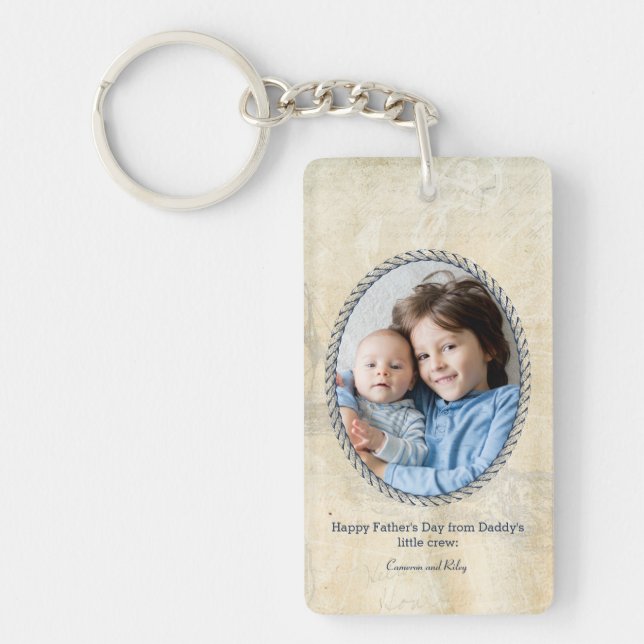 Custom Photo Nautical Anchor Captain Dad Keychain (Front)
