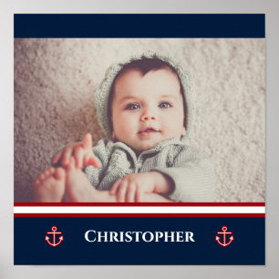 Custom Photo Nautical Marine Navy Blue Red White Poster