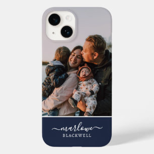 Custom Photo Navy Blue Calligraphy Name Case-Mate iPhone 14 Case