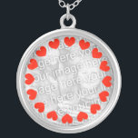 Custom photo necklace | Add your picture image<br><div class="desc">Custom photo necklace with red hearts in round circle | Add picture. Personalizable design with your image. Loving gift idea for women like wife girlfriend etc. Personalized design.</div>