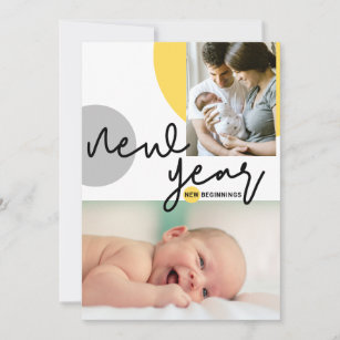 Custom Photo New Year New Beginnings Yellow Baby Announcement
