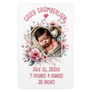 custom photo newborn baby watercolor floral magnet