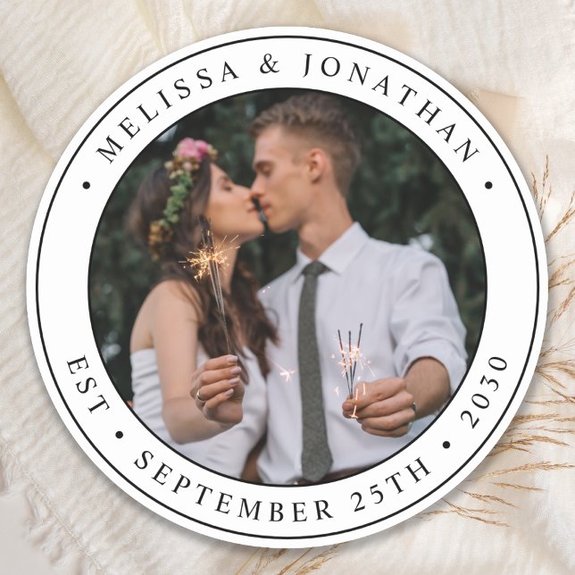 Custom Photo Newlywed Couple Name Est Date Wedding Round Paper Coaster (Creator Uploaded)