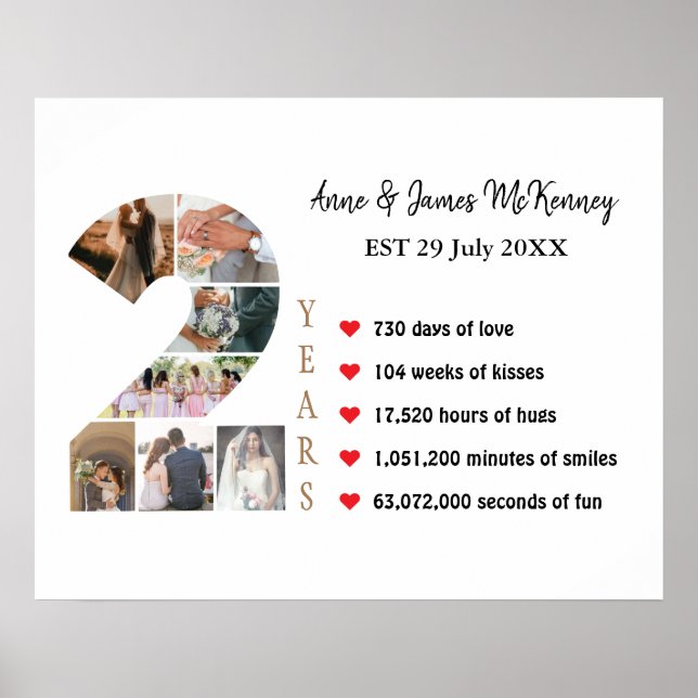 Custom Photo Number Frames 2nd Year Anniversary Poster (Front)