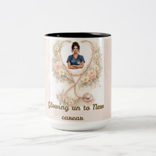Custom Photo Nursing Graduation 2026 Floral cofee  Two-Tone Coffee Mug