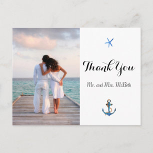 Custom Photo Ocean Blue Beach Wedding Thank You Postcard