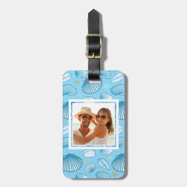 Custom Photo Ocean Blue Pattern Luggage Tag (Front Vertical)