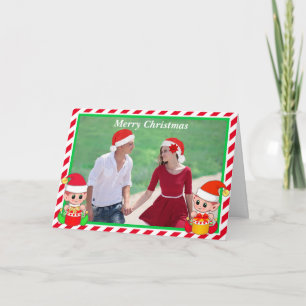 Custom Photo on Cute Elf Christmas Card