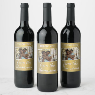 Custom Photo On Faux Shiny Gold Wine Label