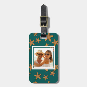 Custom Photo Orange Starfish Pattern Luggage Tag