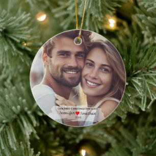 Custom Photo Our First Christmas Engaged Ceramic Ornament