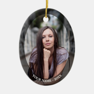 Custom Photo Oval Black Frame Christmas Ornament