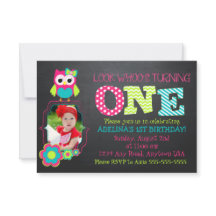 Custom photo Owl 1st Birthday invitation