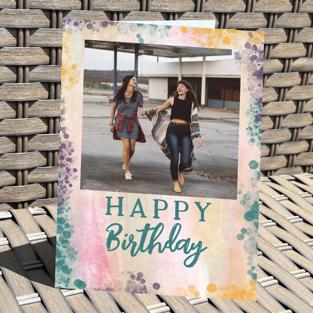 Custom Photo Paint Splatter Happy Birthday Card (Creator Uploaded)