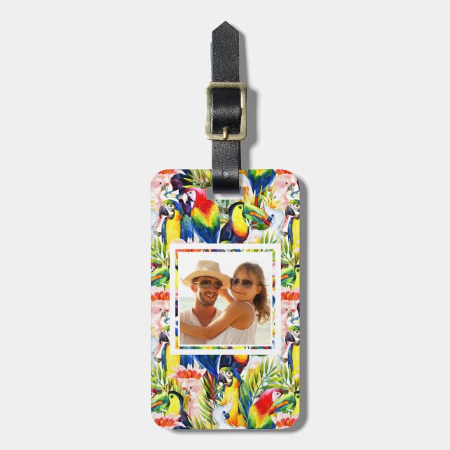 Custom Photo Parrots And Palm Leaves Luggage Tag (Front Vertical)