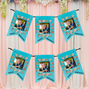 Custom Photo Party Animals Theme Kids Birthday Bunting Flags