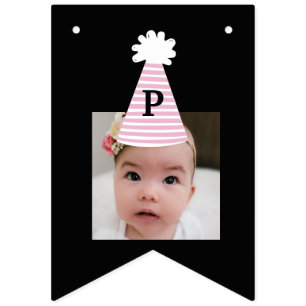 Custom Photo Party Hat Girls Birthday  Bunting Flags