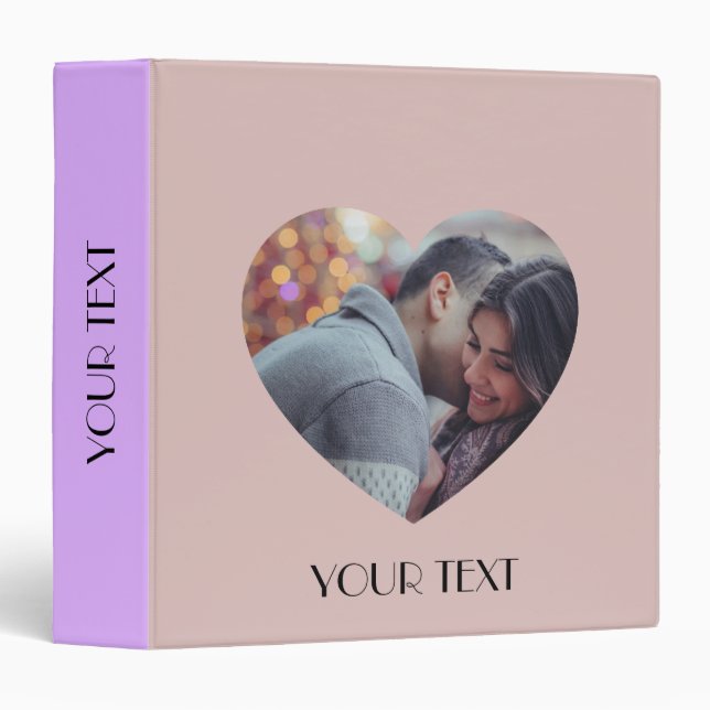 Custom Photo Pastel Mauve Heart Minimalist Love   Binder (Front/Spine)