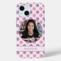Custom Photo Pastel Pink And Purple Polka Dots 