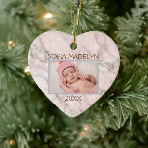 Custom Photo Pastel Pink Grey Marble Pattern 2023 Ceramic Ornament
