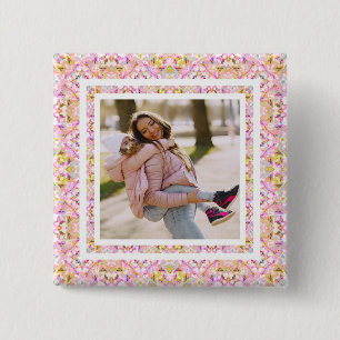 Custom Photo Pastel Pink Happy Green Mother’s Day 2 Inch Square Button