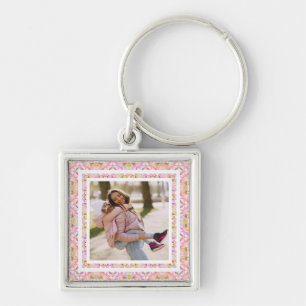 Custom Photo Pastel Pink Happy Green Mother’s Day Keychain