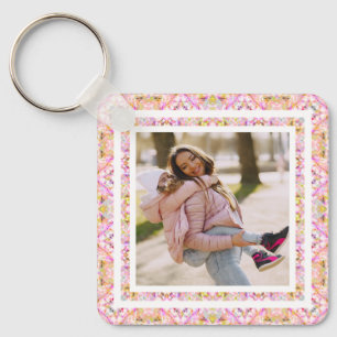 Custom Photo Pastel Pink Happy Green Mother’s Day Keychain