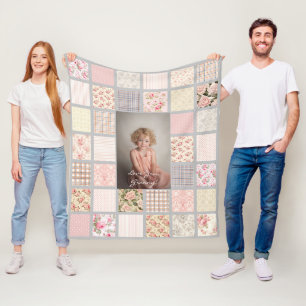 Custom Photo Patchwork Floral Granny Fleece Blanket