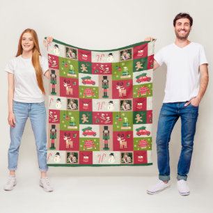 Custom Photo Patchwork Traditional Christmas Fleece Blanket