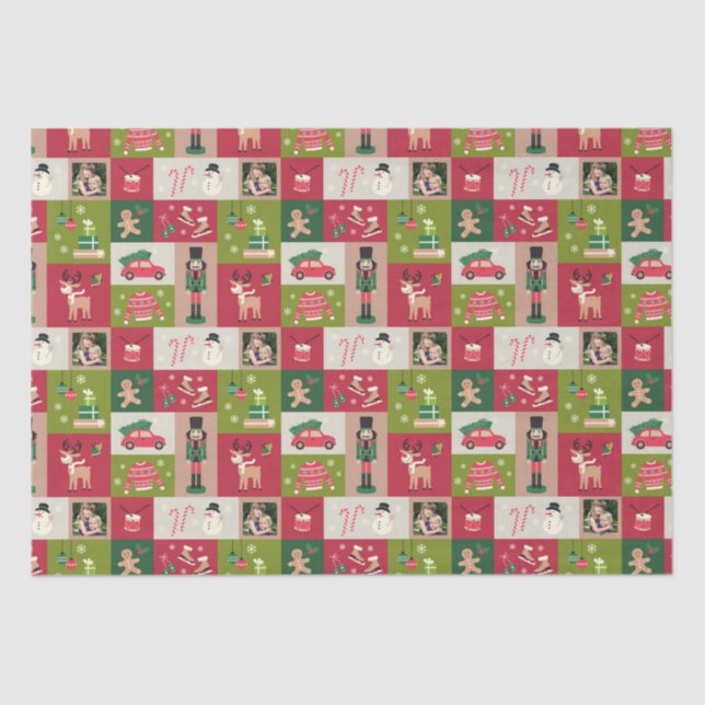 Custom Photo Patchwork Traditional Christmas Tissue Paper (Front)