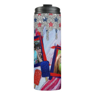 Custom Photo Patriotic Swirls Red, White And Blue  Thermal Tumbler