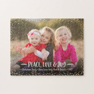 Custom Photo Peace Love Joy Modern Typography Jigsaw Puzzle