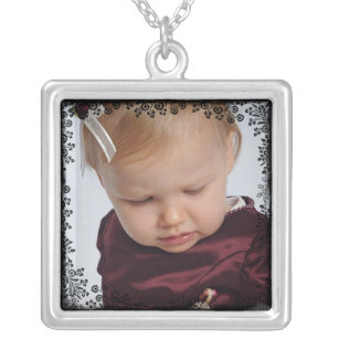 Custom Photo Pendant with Floral Lace Border